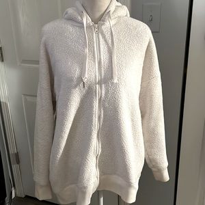 White Fuzzy Zip-up Sweater with Hood